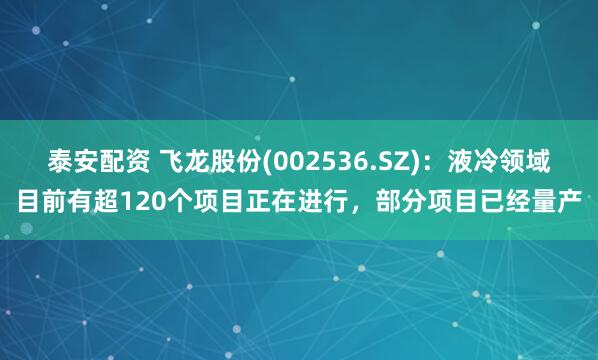 泰安配资 飞龙股份(002536.SZ)：液冷领域目前有超120个项目正在进行，部分项目已经量产